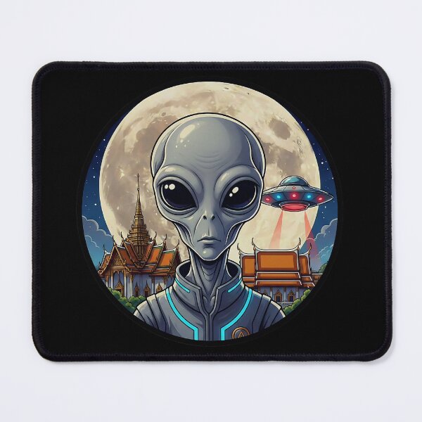 Item preview, Alien Visitor Over Ancient Thai Temple Moon designed and sold by Sunkhung.