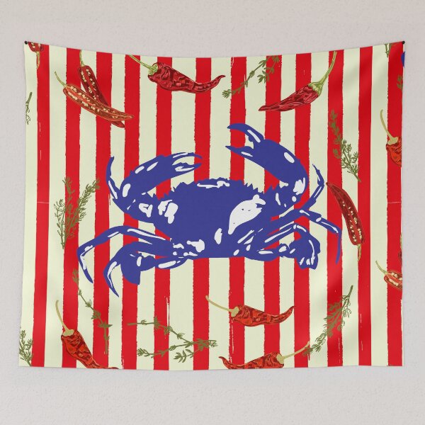Item preview, Spicy Coastal Crab with Vintage Stripes Pattern designed and sold by MaiZephyr.