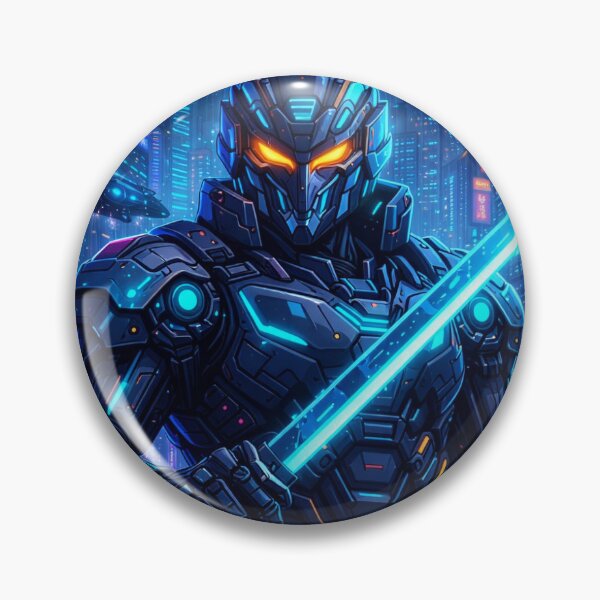 Artikelvorschau, Cyberpunk-Roboterkrieger – Futuristische Neon-Tech-Illustration entworfen und verkauft von Allanext.