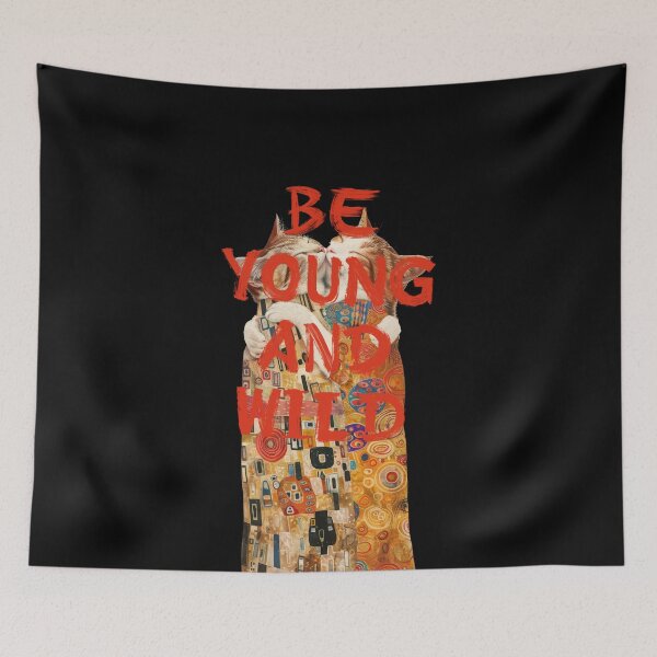 Item preview, Vintage Cat Lovers Typography Be Young and Wild Klimt Inspired Couple designed and sold by UtArt.
