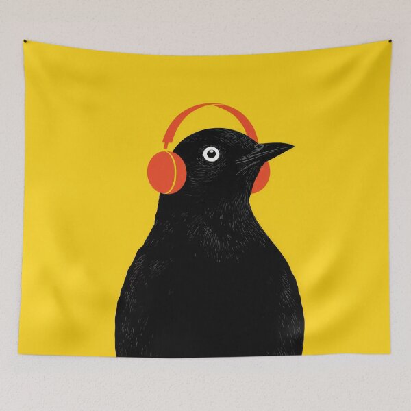 Item preview, Bird with headphones enjoys music designed and sold by anytka.