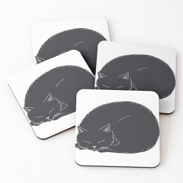 Item preview, Minimalist Sleeping Black Cat Fluffy Sticker Art designed and sold by Lyvlo.