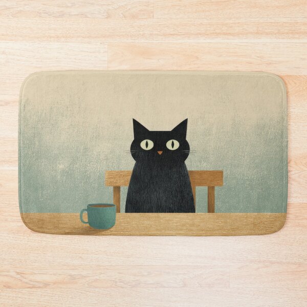Item preview, Black cat sits at a table with cup designed and sold by anytka.