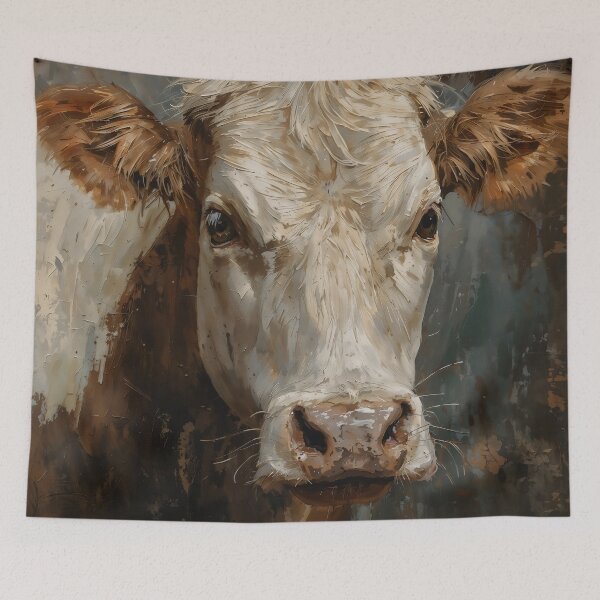 Item preview, Vintage Portrait of a Brown and White Cow - Expressive Oil Painting designed and sold by Sergey Sedunov.