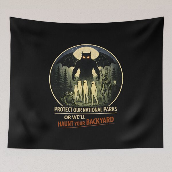 Item preview, Protect Our National Parks or We'll Haunt Your Backyard Funny mothman  designed and sold by gear-posters.