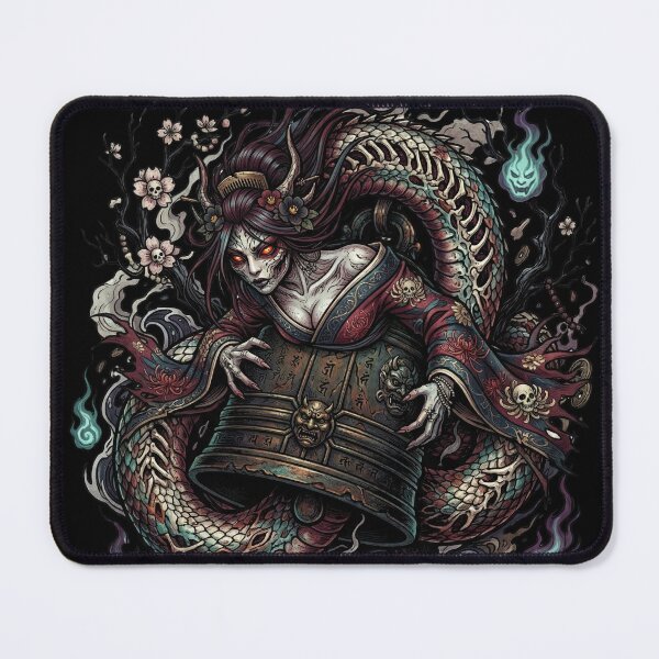 Item preview, Kiyohime Snake Demon Temple Bell Yokai Japanese Horror Tattoo Art designed and sold by UltimateJapan.