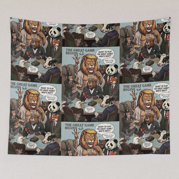 Item preview, The Great Game Begins — World Leaders as Animals Political Satire designed and sold by SammyMorry.