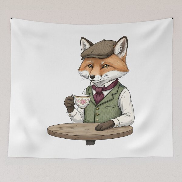 Item preview, Vintage Fox Tea Time Gentleman Animal Illustration. designed and sold by The-T-In-Retro.