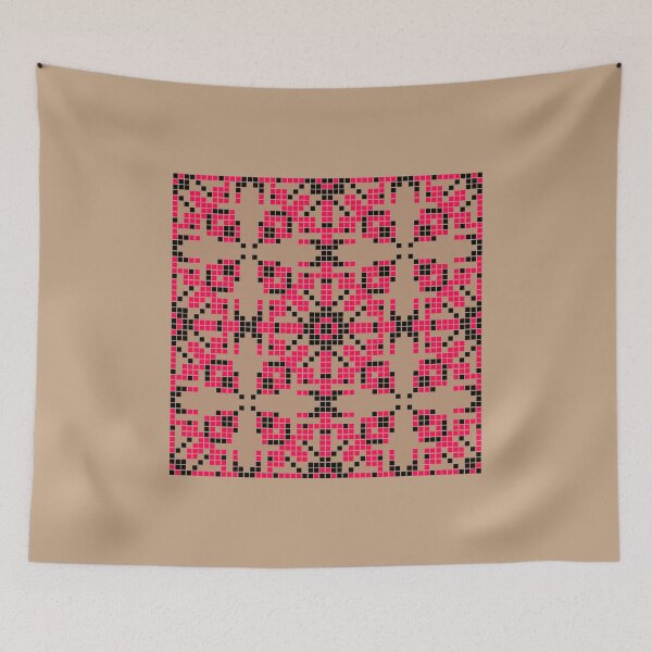 Item preview, Symmetrical deep pink and Black Pixelated Geometric Ornament designed and sold by Tinaartth .