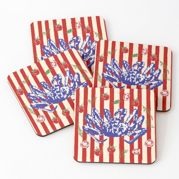 Item preview, Retro King Crab and Tomato Coastal Stripe Illustration designed and sold by MaiZephyr.