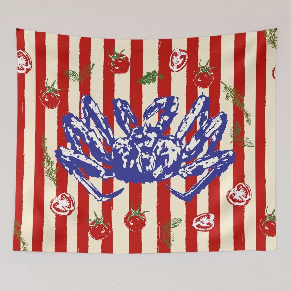 Item preview, Retro King Crab and Tomato Coastal Stripe Illustration designed and sold by MaiZephyr.