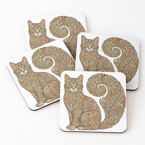 Item preview, Cute Mosaic Pattern Cat Botanical Folk Art Floral Aesthetic designed and sold by ArtivioShop.