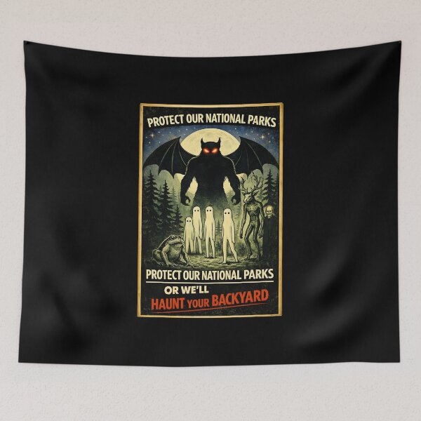Item preview, Vintage  Protect Our National Parks or We'll Haunt Your Backyard Funny mothman  designed and sold by gear-posters.