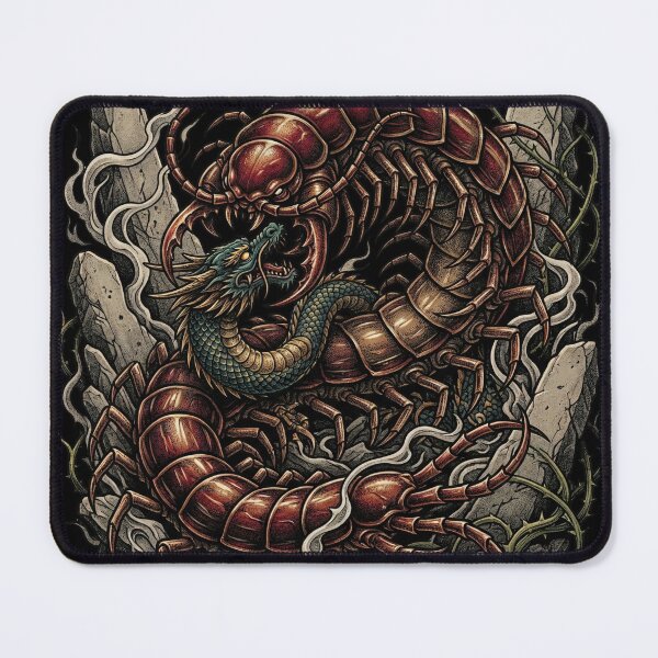 Item preview, Omukade Giant Centipede vs Dragon Japanese Yokai Tattoo Art designed and sold by UltimateJapan.