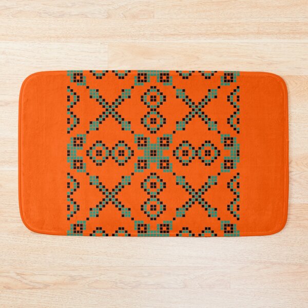 Item preview, Geometric Pixelated Ethnic Pattern in Vibrant Orange and Teal designed and sold by Tinaartth .