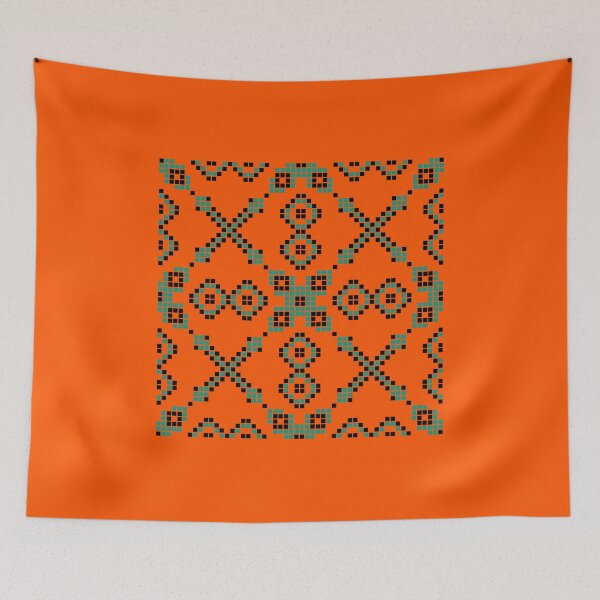 Item preview, Geometric Pixelated Ethnic Pattern in Vibrant Orange and Teal designed and sold by Tinaartth .