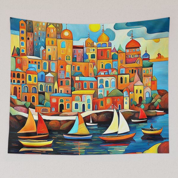 Item preview, Sailboats by the town designed and sold by George Hutton Hunter.