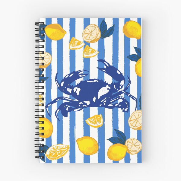 Item preview, Mediterranean Crab & Lemon Coastal Blue Stripe Retro Illustration designed and sold by MaiZephyr.