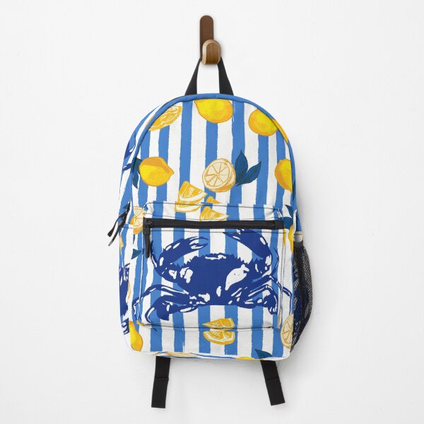 Item preview, Mediterranean Crab & Lemon Coastal Blue Stripe Retro Illustration designed and sold by MaiZephyr.