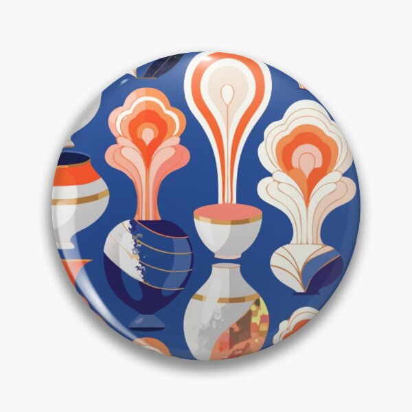 Item preview, A colorful pattern of various vases and pottery on a blue background designed and sold by Creative88Art.