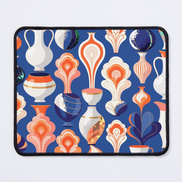Item preview, A colorful pattern of various vases and pottery on a blue background designed and sold by Creative88Art.