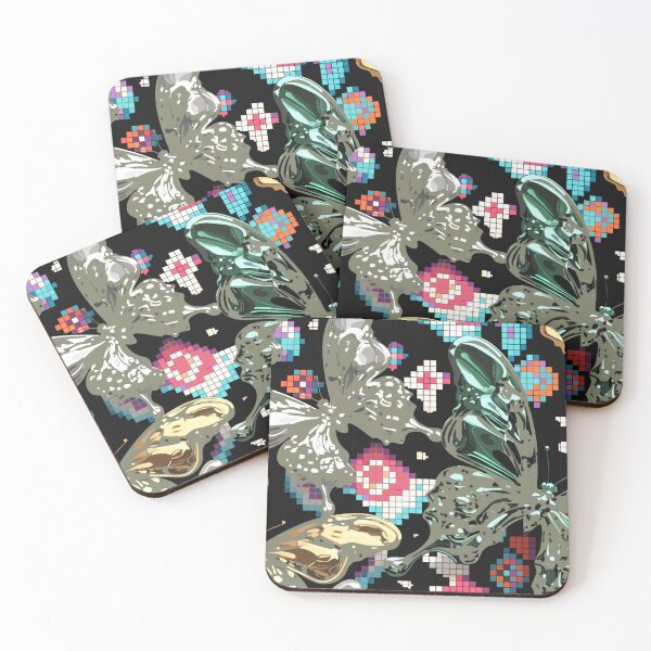 Item preview, A colorful illustration of butterflies on a black background with pixel art designed and sold by Creative88Art.