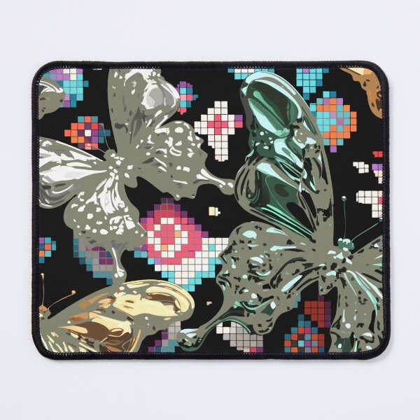 Item preview, A colorful illustration of butterflies on a black background with pixel art designed and sold by Creative88Art.