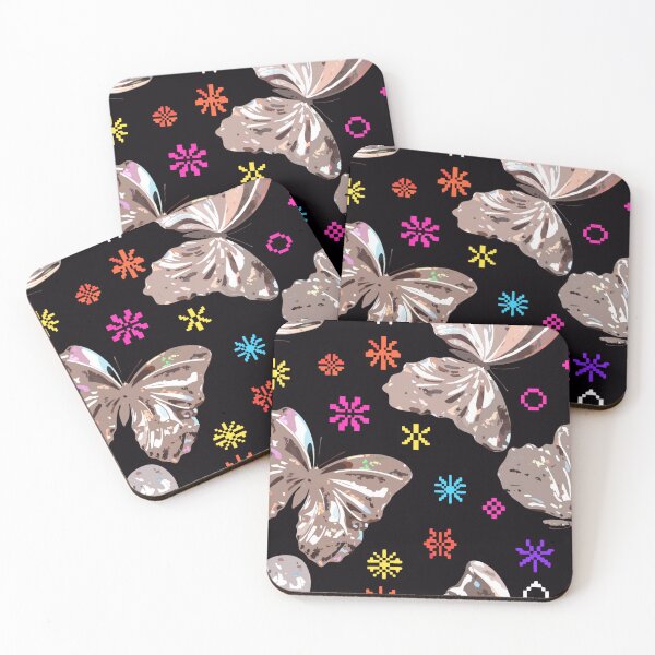 Item preview, A colorful pattern of butterflies and flowers on a black background designed and sold by Creative88Art.