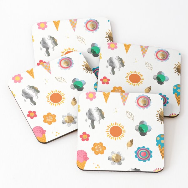 Item preview, A colorful illustration of ice cream cones and flowers on a white background designed and sold by Creative88Art.