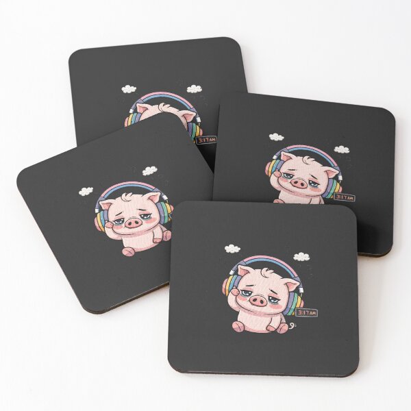Item preview, Kawaii Overthinking Pig Embroidery Design, Cute Pink Anime Anxiety Pig designed and sold by ColorSplash123.