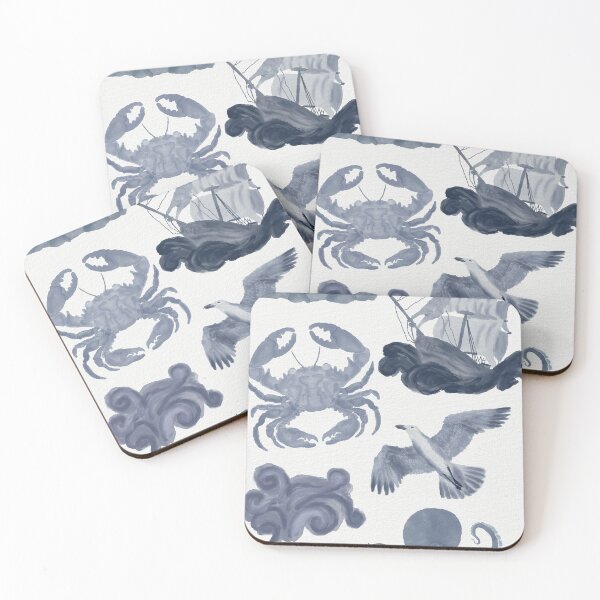 Item preview, Indigo Blue Nautical Watercolor Maritime Illustrations designed and sold by Seamlessly Buffalo.