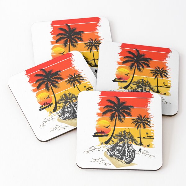 Item preview, Skull Biker Sunset Beach – Retro Vintage Motorcycle Tropical Palm Trees T-Shirt designed and sold by Aura Design.