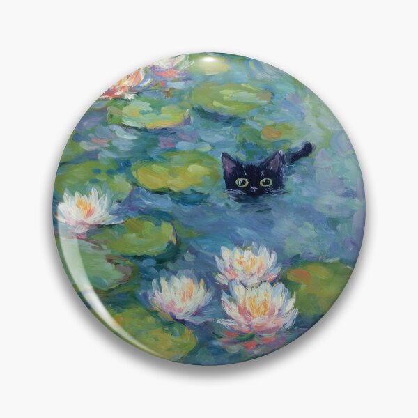 Item preview, Impressionist Water Lily Pond Black Cat Monet Style Painting Aesthetic designed and sold by UtArt.