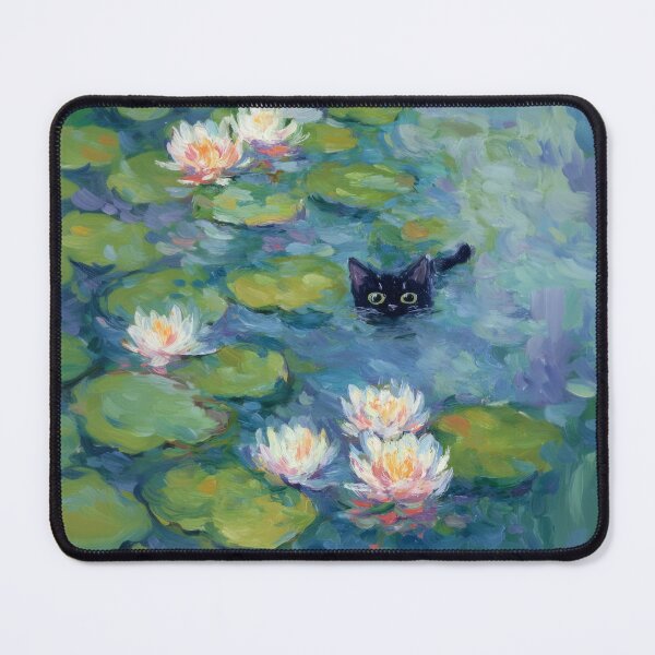 Item preview, Impressionist Water Lily Pond Black Cat Monet Style Painting Aesthetic designed and sold by UtArt.