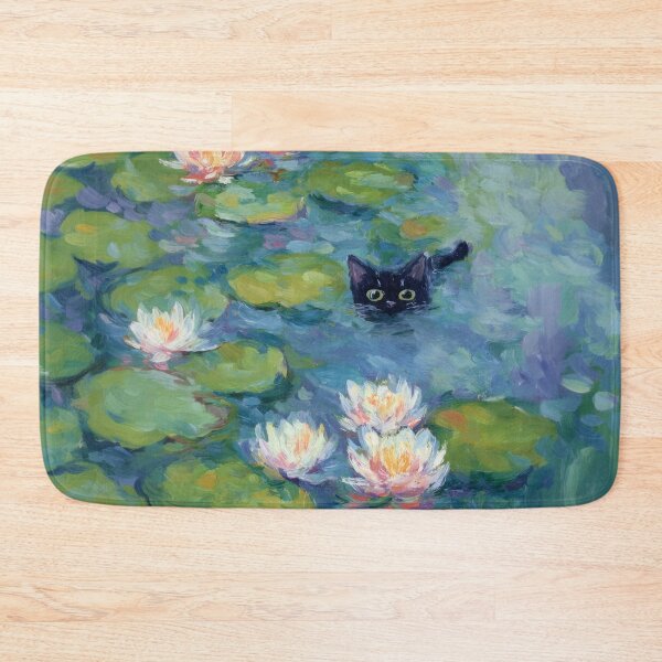 Item preview, Impressionist Water Lily Pond Black Cat Monet Style Painting Aesthetic designed and sold by UtArt.