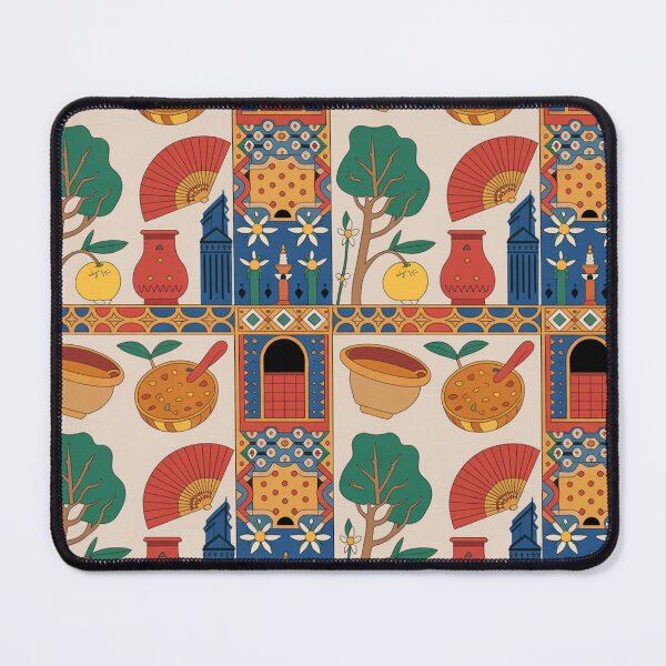 Item preview, Vibrant Folk Art Seamless Pattern - Colorful Mediterranean Tiles with Soup Bowl, Lemon Tree & Ornate Motifs designed and sold by Midnight Veil Designs.