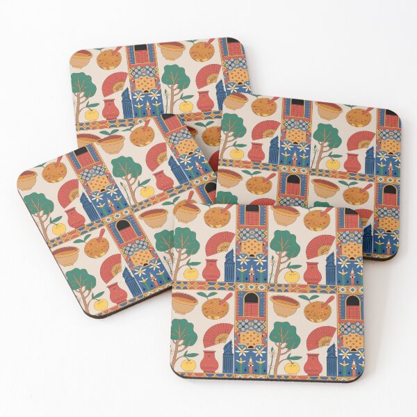 Item preview, Vibrant Folk Art Seamless Pattern - Colorful Mediterranean Tiles with Soup Bowl, Lemon Tree & Ornate Motifs designed and sold by Midnight Veil Designs.