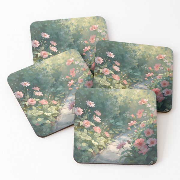 Item preview, Sunlit Garden Path with Pink Flowers designed and sold by TinyWarmThing.