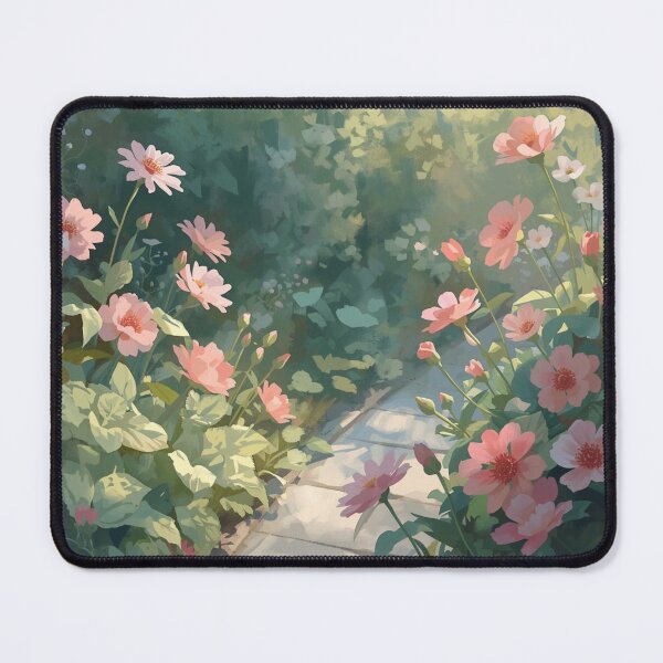 Item preview, Sunlit Garden Path with Pink Flowers designed and sold by TinyWarmThing.