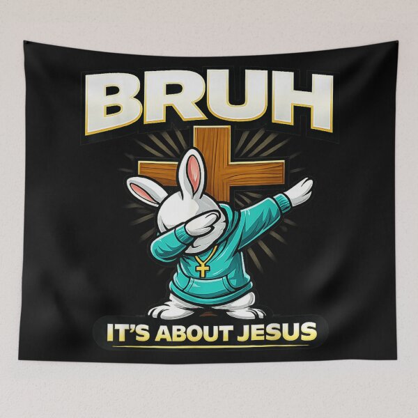 Item preview, Bruh It’s About Jesus Funny Easter Christian Bunny Dabbing Faith Design designed and sold by Daisy Grimes.