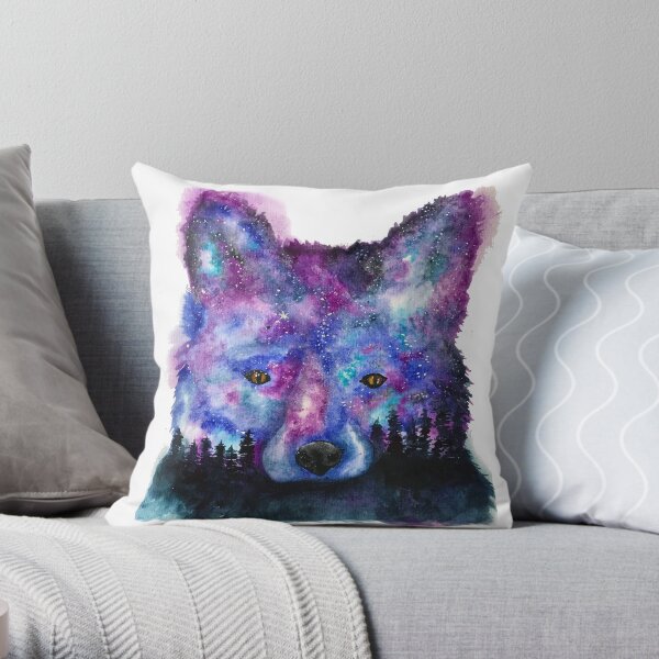 Starry Night Sky Fox Throw Pillow