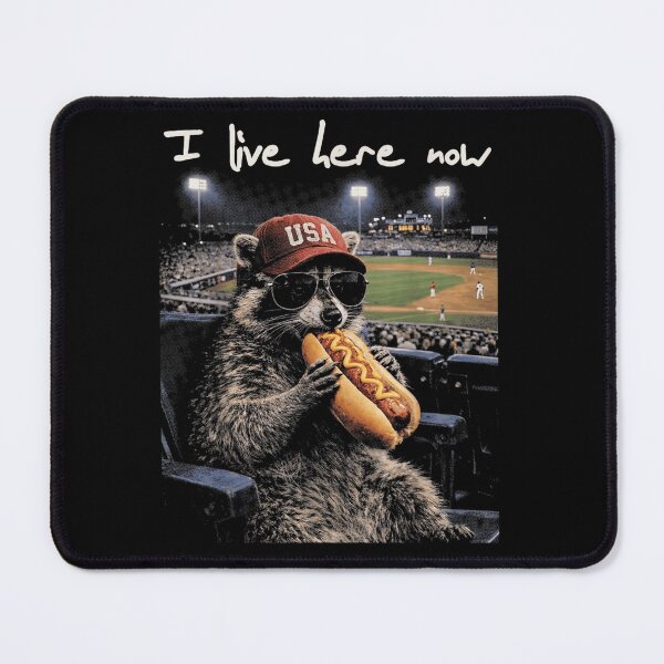 Item preview, Funny Raccoon Eating Hotdog Baseball Fan USA Sports Humor Design designed and sold by Daisy Grimes.