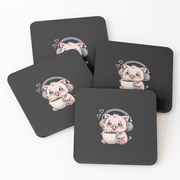 Item preview, Kawaii Coffee Pig Embroidery Design, Cute Pink Anime Caffeine Pig designed and sold by ColorSplash123.