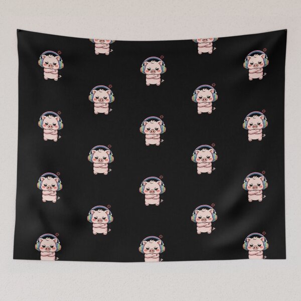 Item preview, Kawaii Angry Pig Embroidery Design, Cute Pink Anime Attitude Pig designed and sold by ColorSplash123.