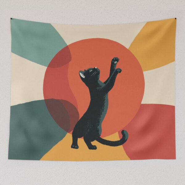 Item preview, Black cat plays in abstract colors designed and sold by anytka.