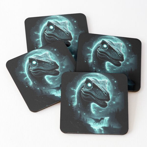 Item preview, Glowing Velociraptor Moonlit Forest Dinosaur Art designed and sold by Syrupulse.