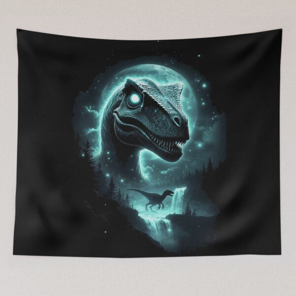 Item preview, Glowing Velociraptor Moonlit Forest Dinosaur Art designed and sold by Syrupulse.