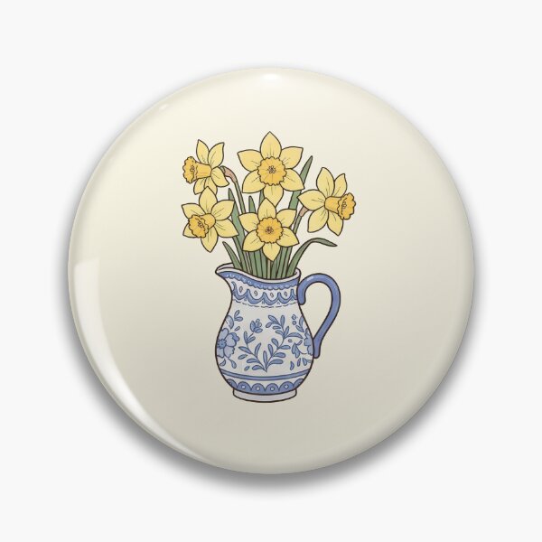Item preview, Cottagecore Vintage Yellow Daffodils in Blue Patterned Pitcher designed and sold by BVDigitalArt.