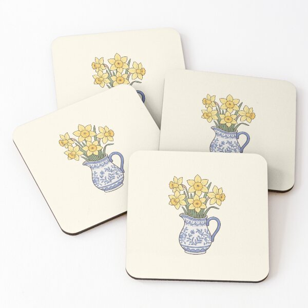 Item preview, Cottagecore Vintage Yellow Daffodils in Blue Patterned Pitcher designed and sold by BVDigitalArt.