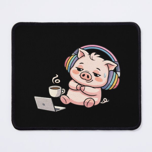 Item preview, Kawaii WFH Pig Embroidery Design, Cute Pink Anime Lazy Work Pig designed and sold by ColorSplash123.